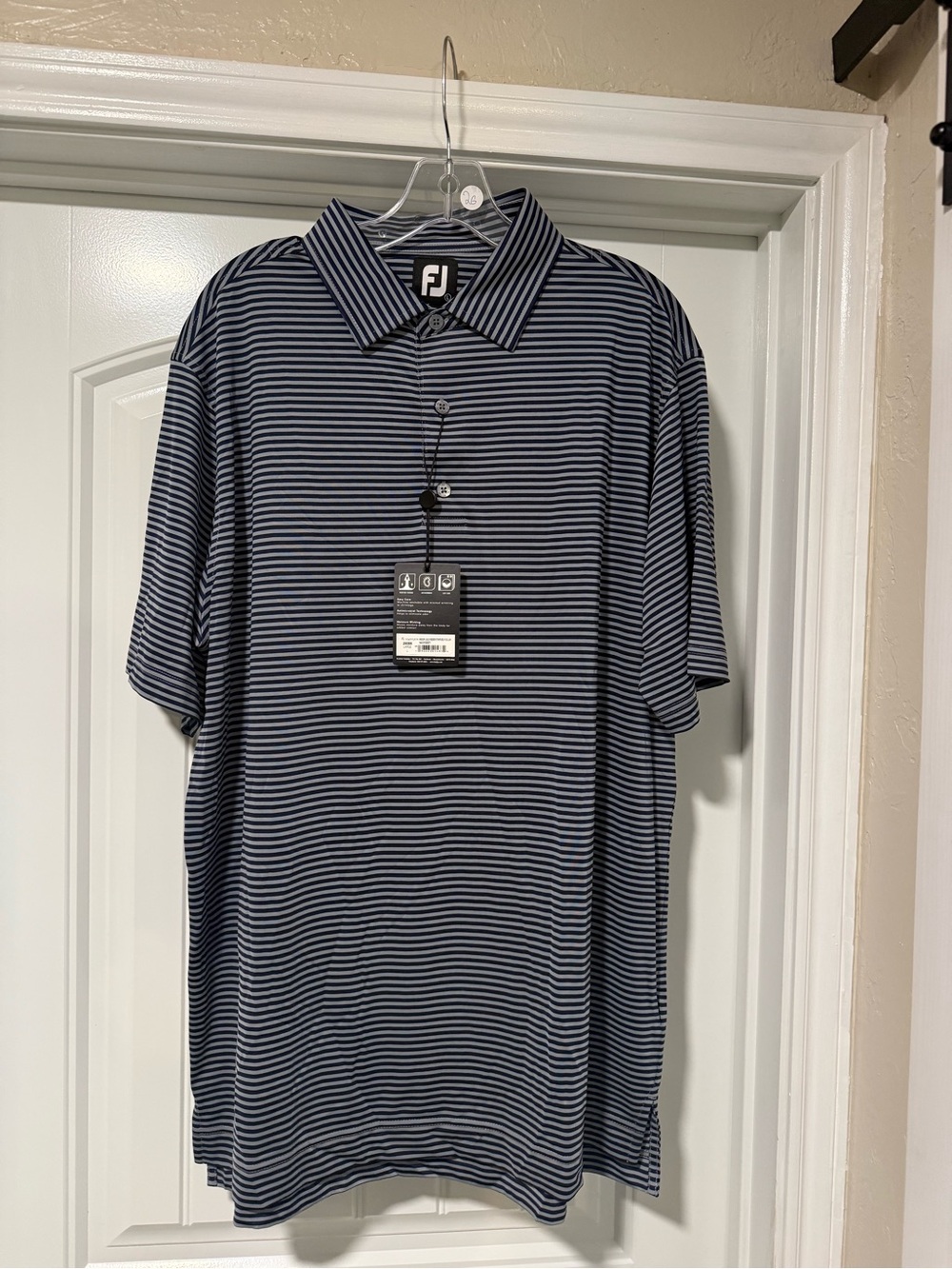 FootJoy Navy & White Thin-Stripe Polo